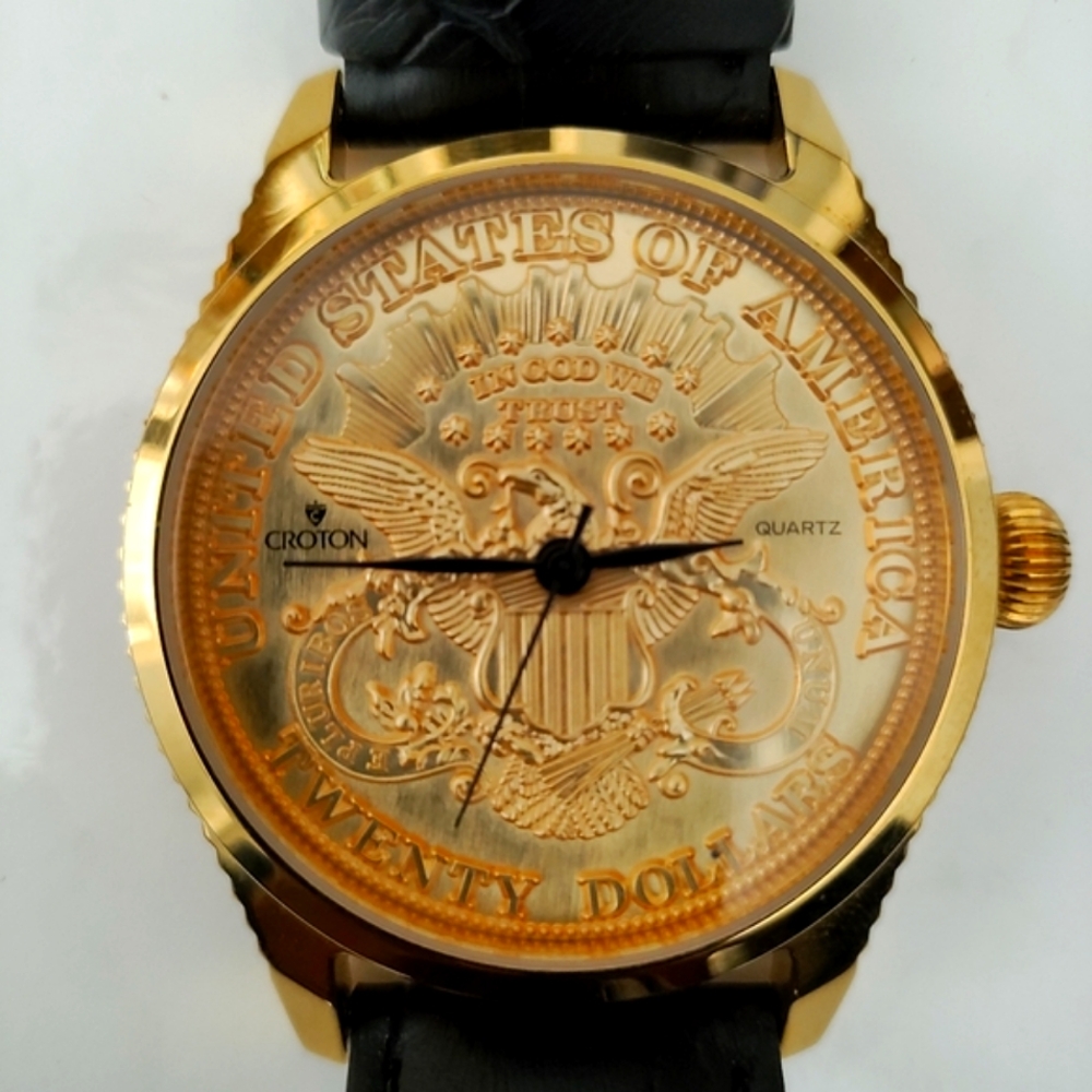 Croton Gold Watch with Black Strap